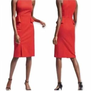 Orange side peplum bodycon midi dresse